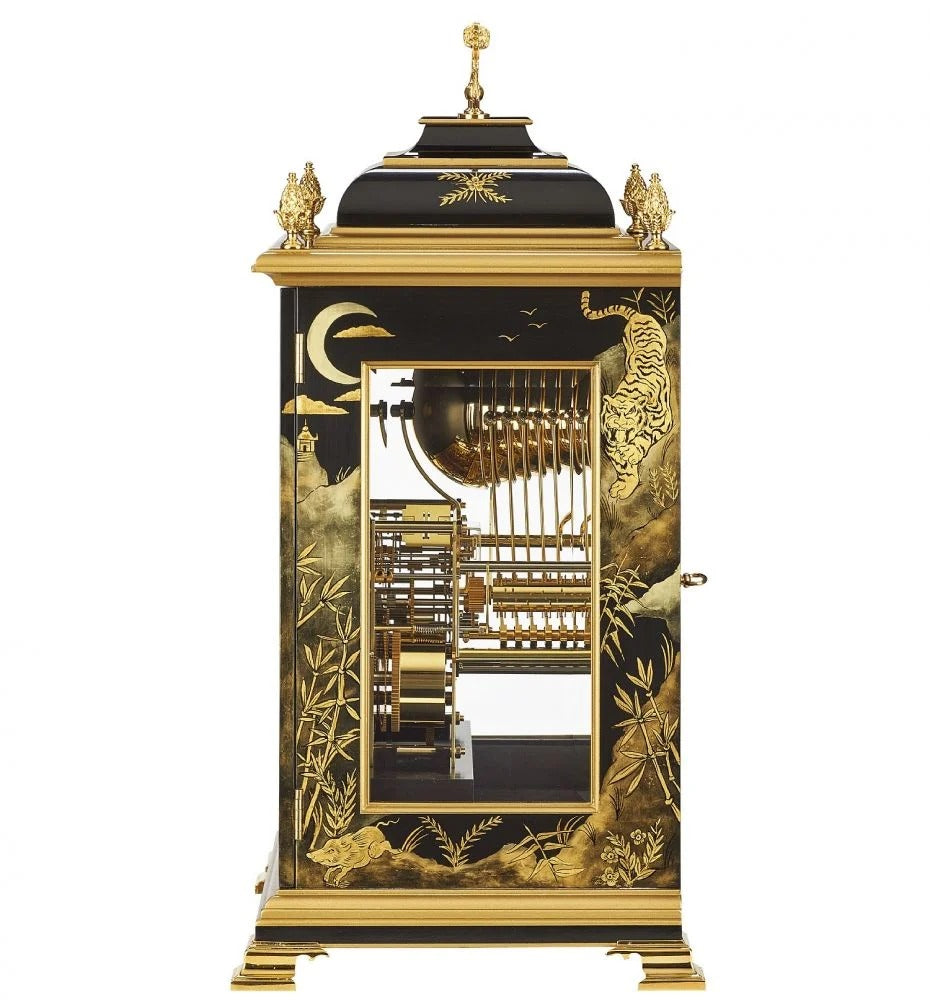 Comitti The Queen Anne in Chinoiserie (Tiger Artwork), Triple chime 9 bell Table Clock C4620TCH-B