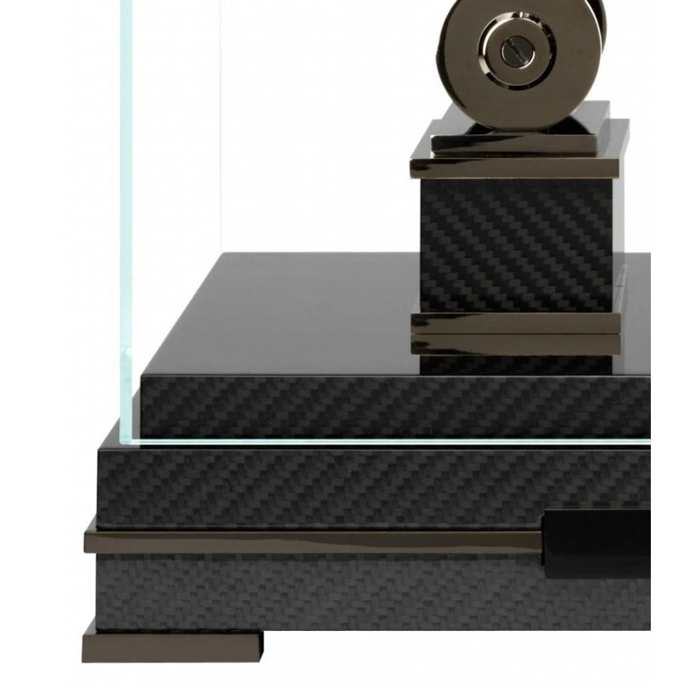 Comitti  Navigator S5666B Table Clock, Limited Edition, Black Rhodium Plated, Gloss Carbon Fibre Base.