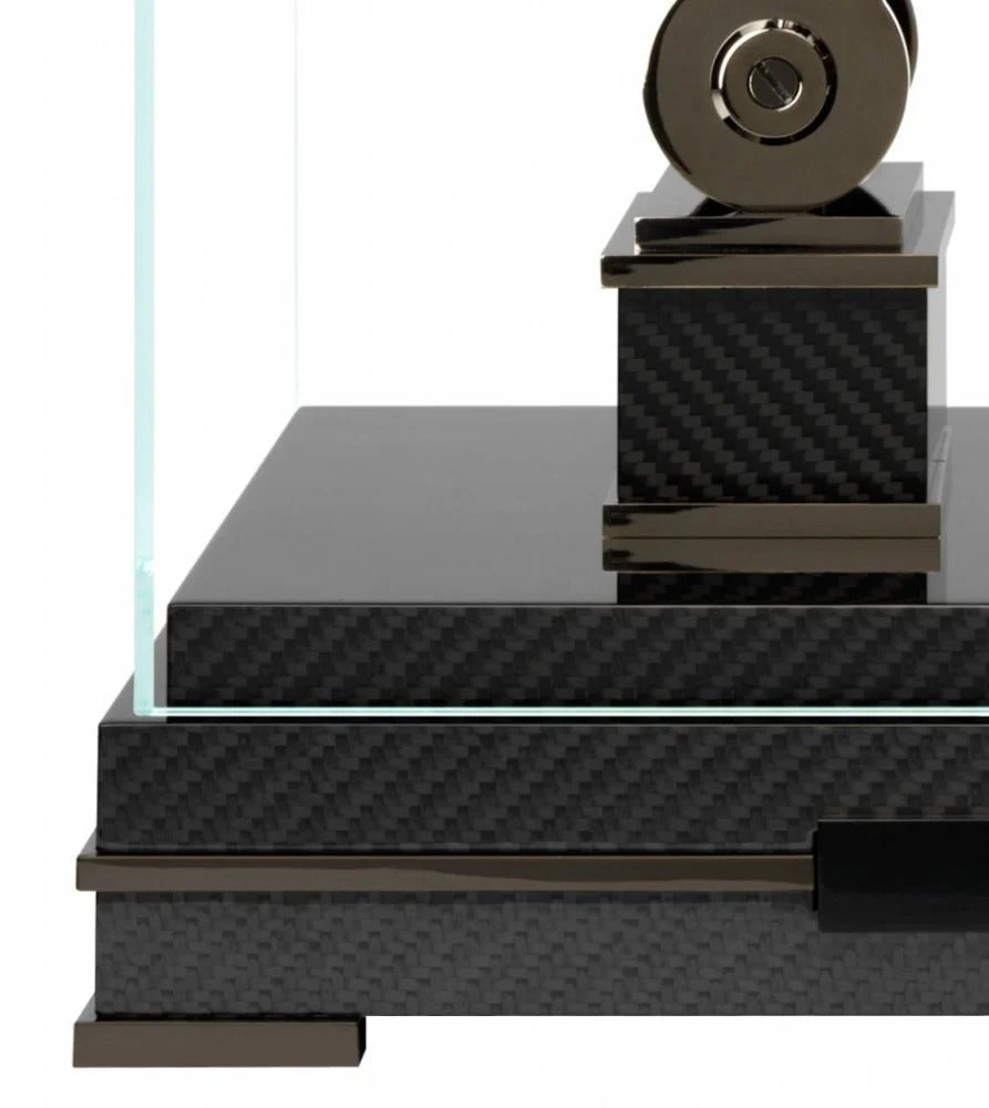 Comitti  Navigator S5666B Table Clock, Limited Edition, Black Rhodium Plated, Gloss Carbon Fibre Base.