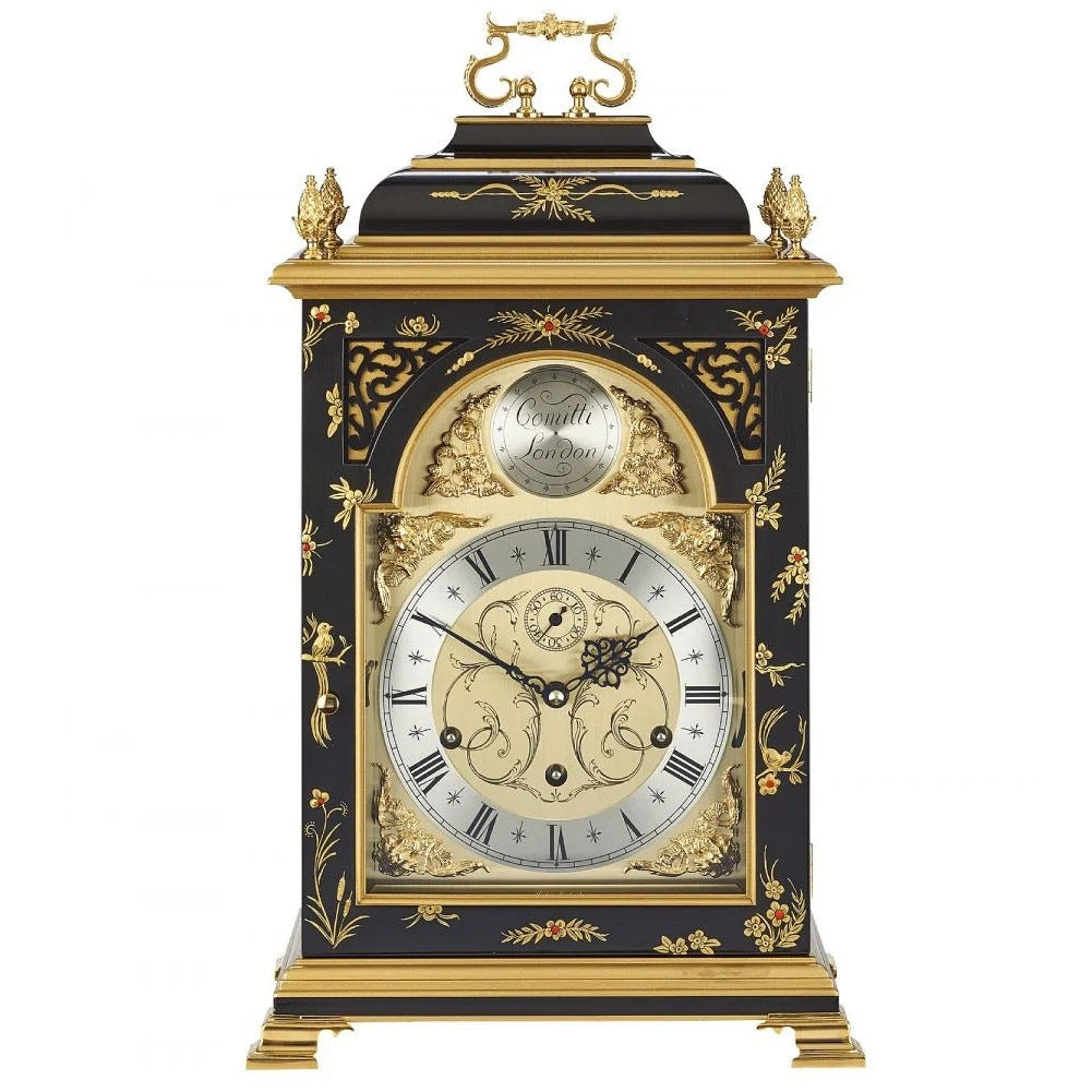 Comitti The Queen Anne in Chinoiserie (Geisha Artwork), Triple chime 9 bell Table Clock C4623TCH-B