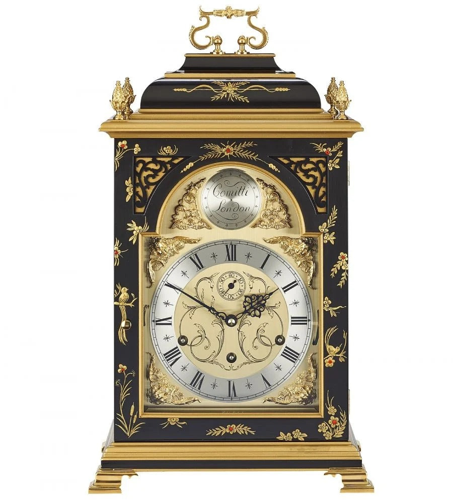Comitti The Queen Anne in Chinoiserie (Geisha Artwork), Triple chime 9 bell Table Clock C4623TCH-B