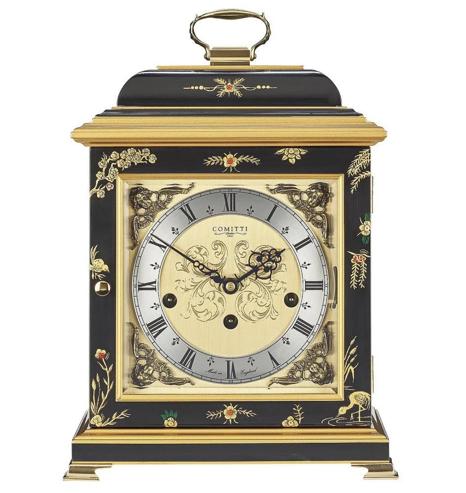 Comitti The Georgian Basket Top in Chinoiserie (Geisha Artwork), Triple Chime Table Clock C4613TCH-B