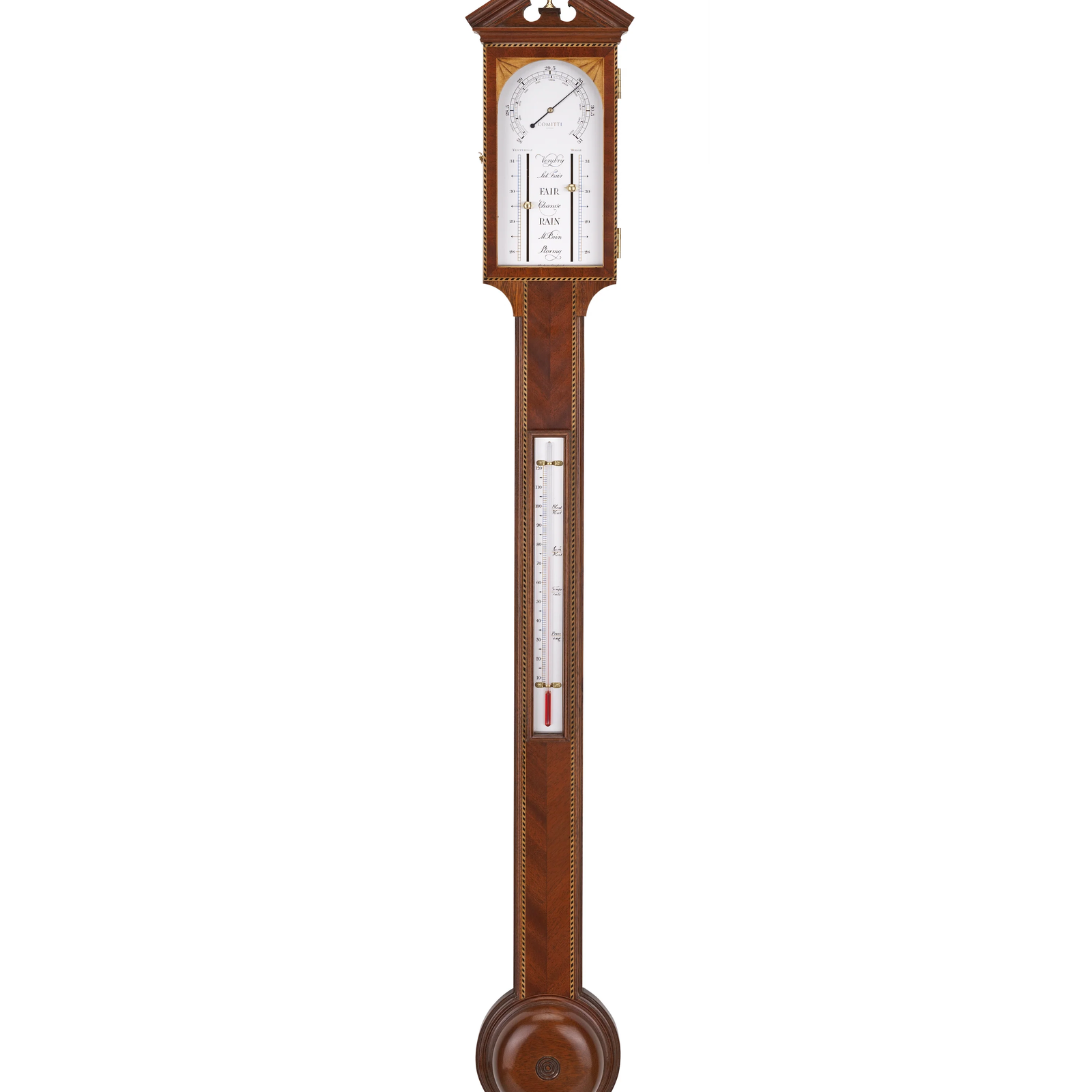 Comitti of London, Sheraton Door Stick Barometer, Cherry & Mahogany Veneer,  b625