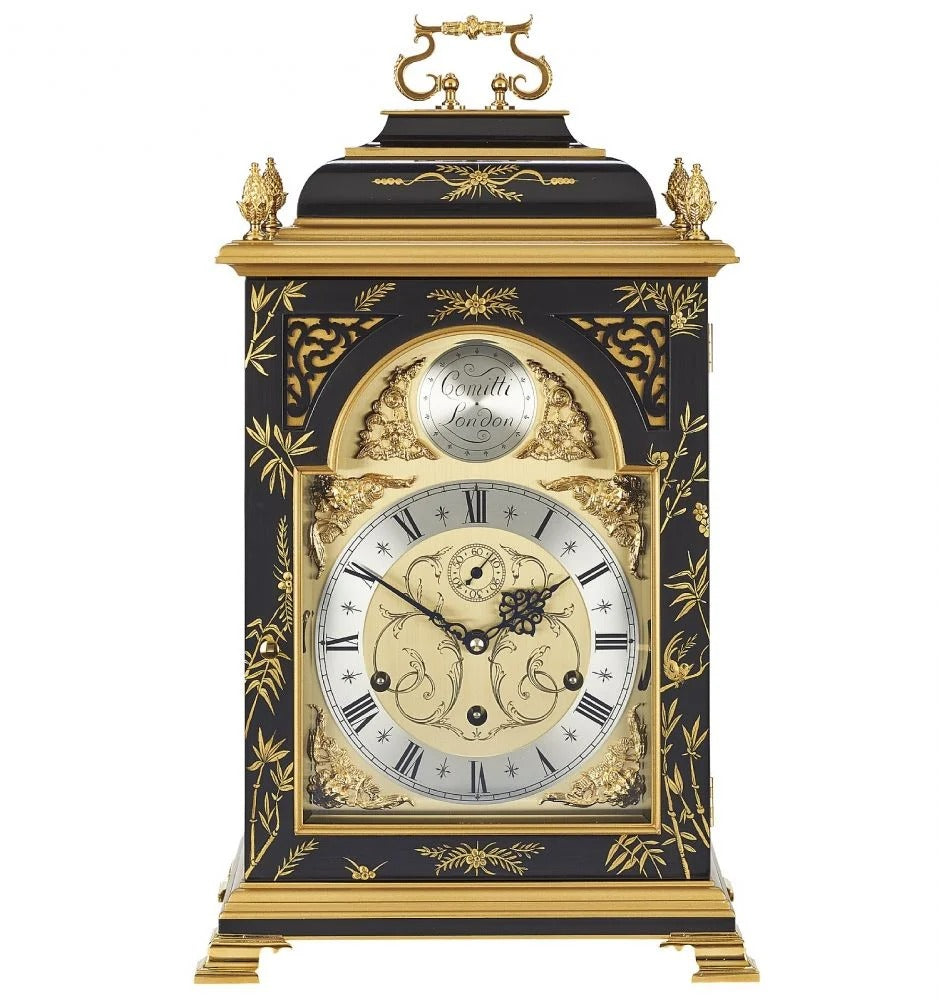 Comitti The Queen Anne in Chinoiserie (Tiger Artwork), Triple chime 9 bell Table Clock C4620TCH-B