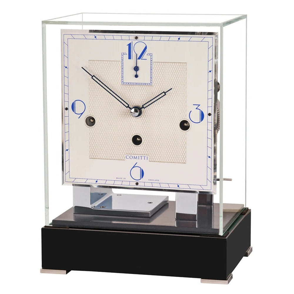 Comitti Stratford c4727tchch Table Clock, Chrome & Black Laquer