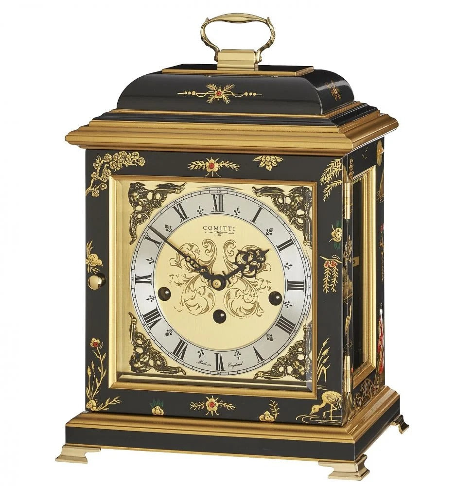 Comitti The Georgian Basket Top in Chinoiserie (Geisha Artwork), Triple Chime Table Clock C4613TCH-B