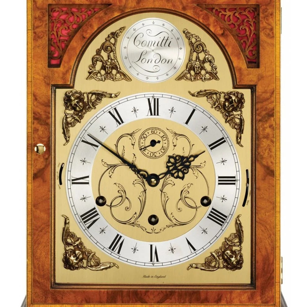 Comitti The Queen Anne - Triple chime 9 bell Table Clock, Burr Walnut, C4112TCH