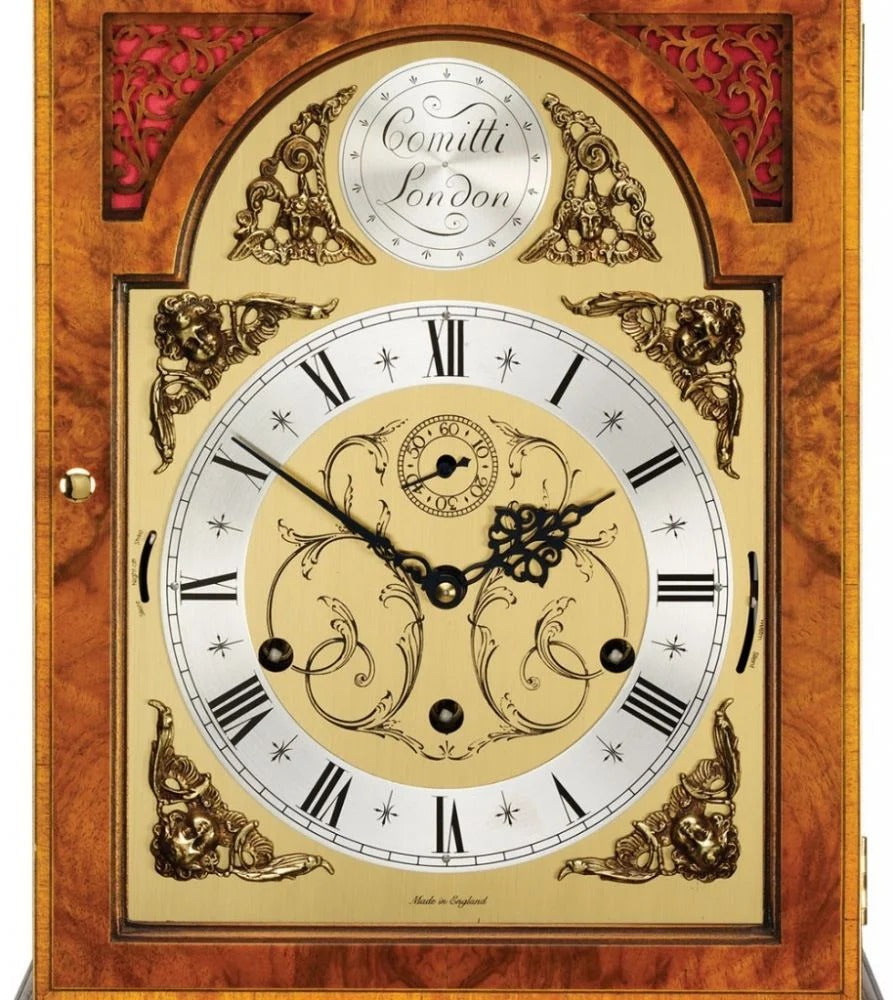 Comitti The Queen Anne - Triple chime 9 bell Table Clock, Burr Walnut, C4112TCH