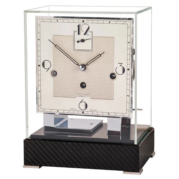 Comitti Stratford c4627tchch Table Clock, Chrome Plated Mechanism on a Carbon-fiber Base
