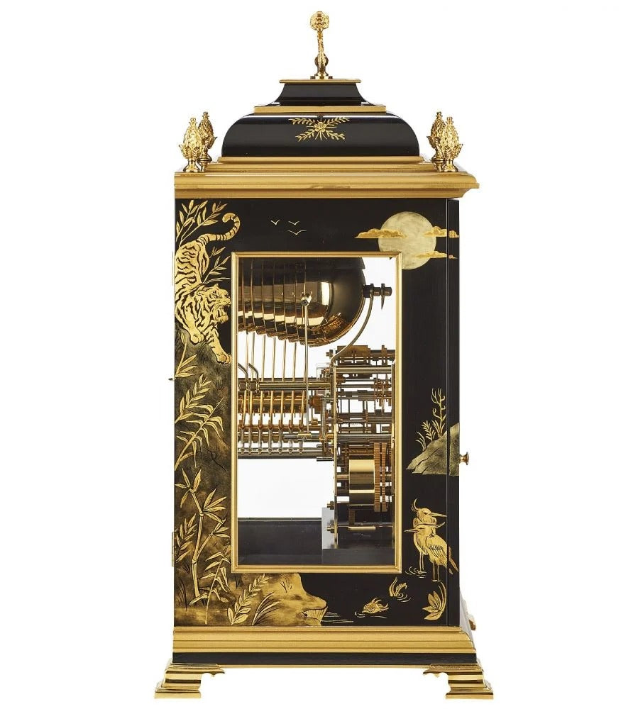 Comitti The Queen Anne in Chinoiserie (Tiger Artwork), Triple chime 9 bell Table Clock C4620TCH-B