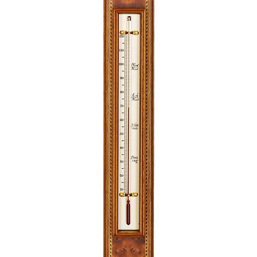 Comitti of London, Sheraton Door Stick Barometer, Cherry with Burr Yew Veneer, b425
