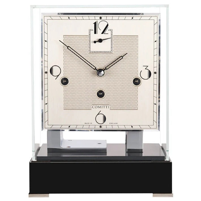 Comitti Stratford c4727tchch Table Clock, Chrome & Black Laquer