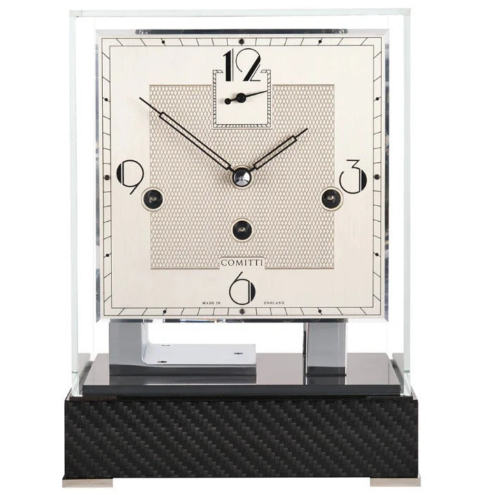 Comitti Stratford c4627tchch Table Clock, Chrome Plated Mechanism on a Carbon-fiber Base