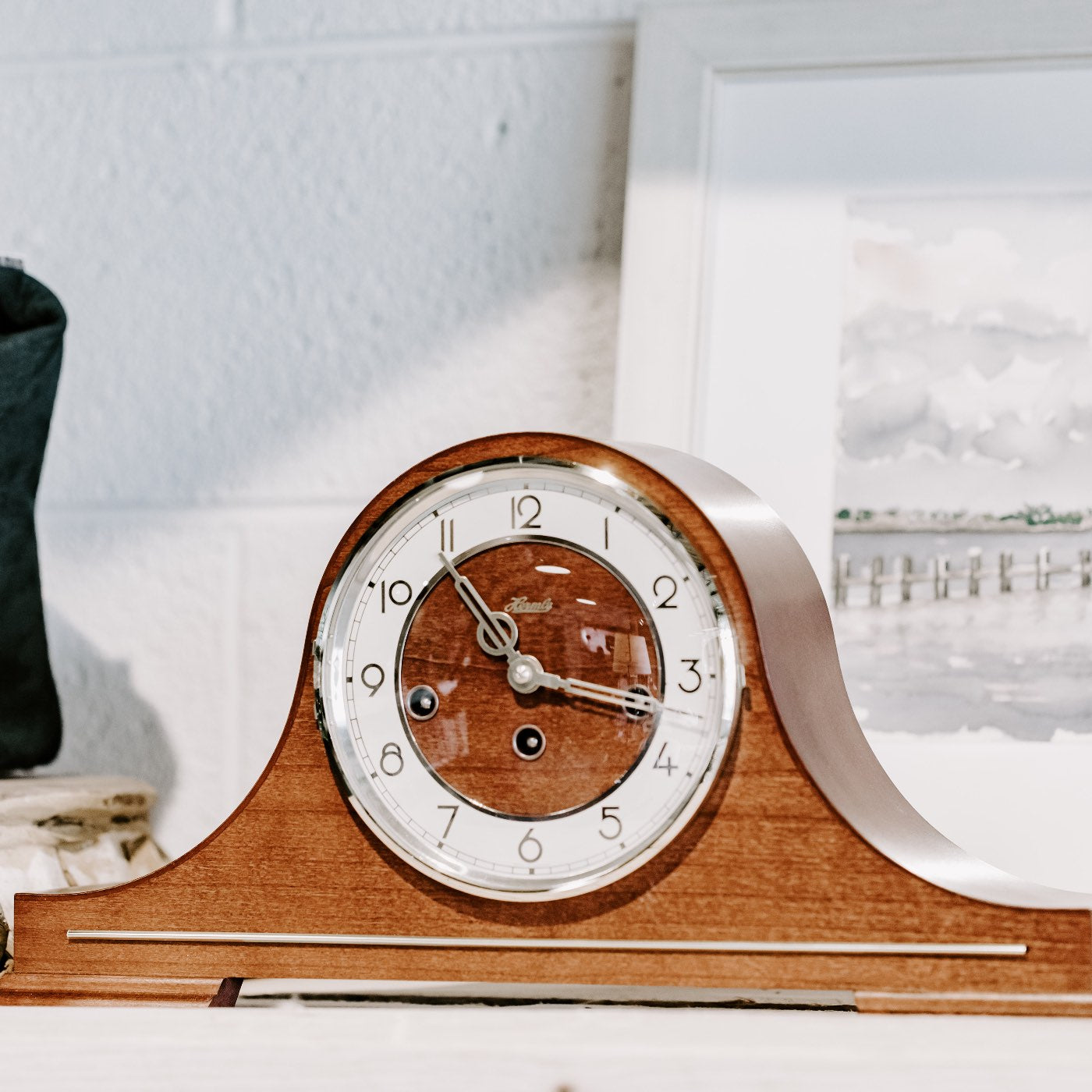 Hermle STEPNEY Mechanical Tambour Mantel Clock #21092030340, Walnut