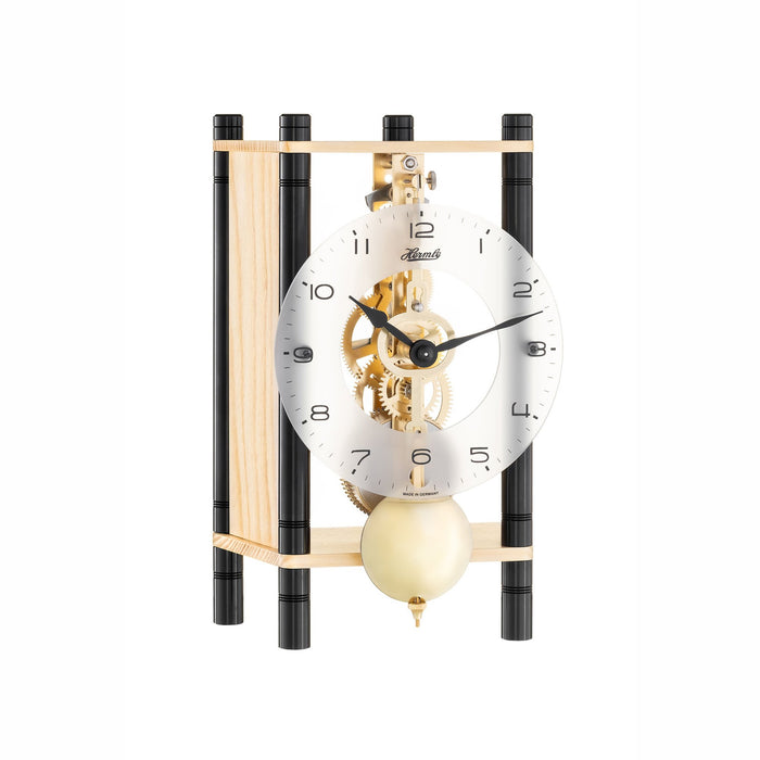 Hermle KERI Modern Skeleton Mantel Clock Model  23036X40721 Black and Natural Finish
