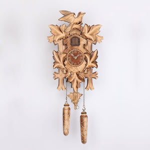 Hermle SILAS Black Forest Carved Cuckoo Clock with A Bird And Leaf Motif, Model 72000
