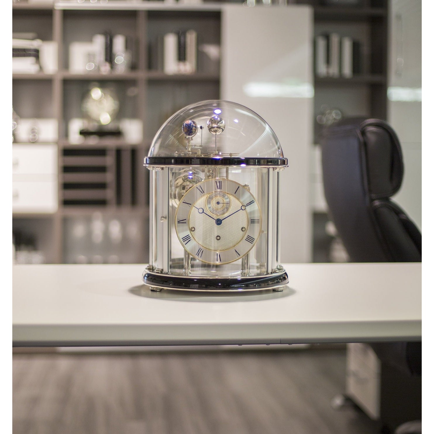 Hermle TELLURIUM Mechanical Table Clock #22805740352, Brass with Multiple Color Finishes