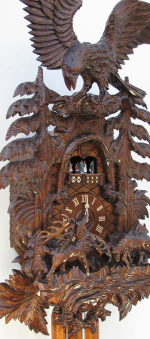 Black Forest Clock - Large Eagle, Fighting Deer 8395S