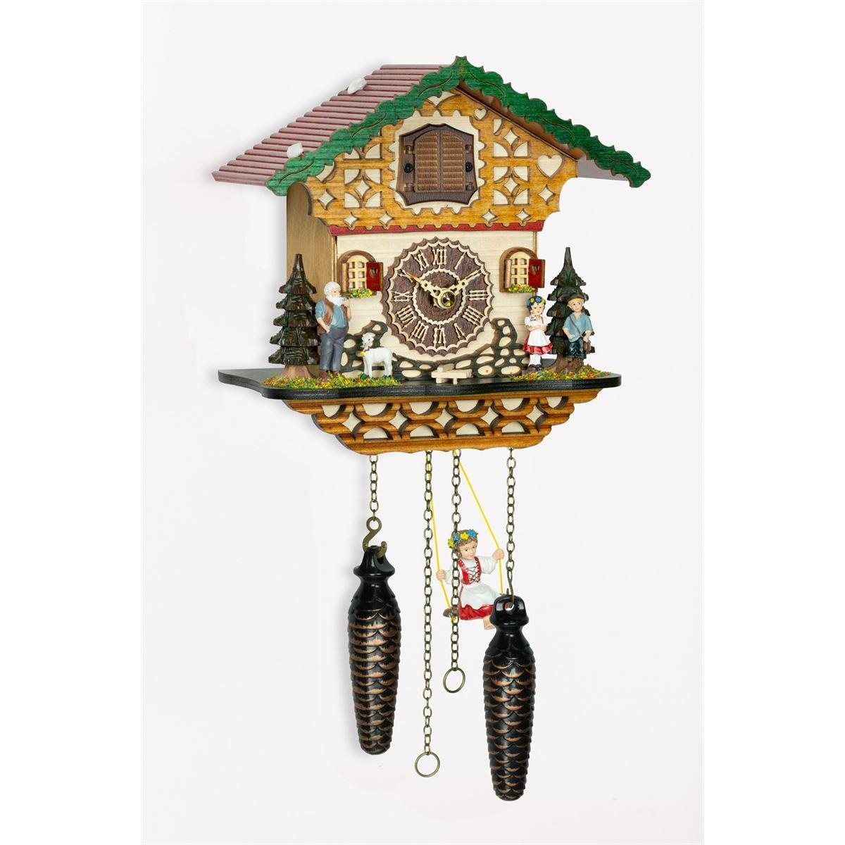 Hermle HEIDI Black Forest Quartz Cuckoo Clock with a Swinging Girl 74000