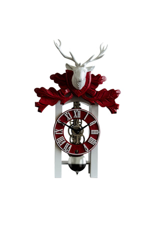 Cuckoo Clock - Hermle KURT Black Forest Clock In White And Red With Nickel Movement, 23032-740721