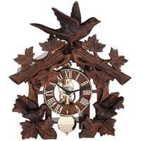 Hermle MANFRED Black Forest Table Clock with Carved Birds, # 23028-030721