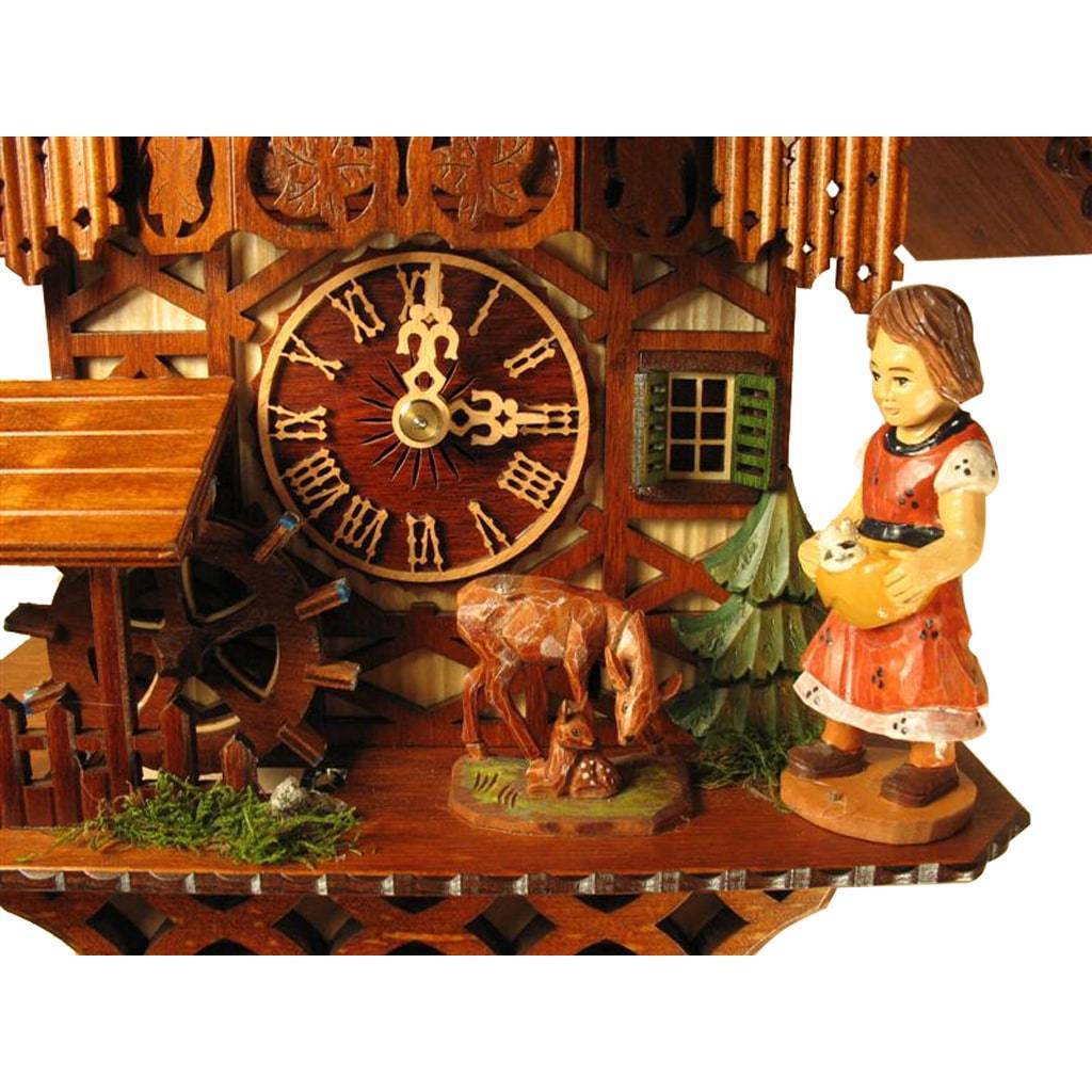 Cuckoo Clock - Romba FEEDING DEER Model 1385 1-Day Black Forest Cuckoo Clock, Carved And Painted