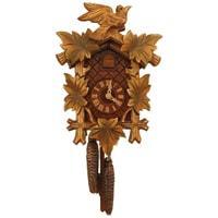 Cuckoo Clock - Rombach & Haas (Romba) BIRD AND LEAVES FOREST FINISH Model 1203 1-Day Black Forest Cuckoo Clock With Half And Full Hour Call, Lighter Linden Wood