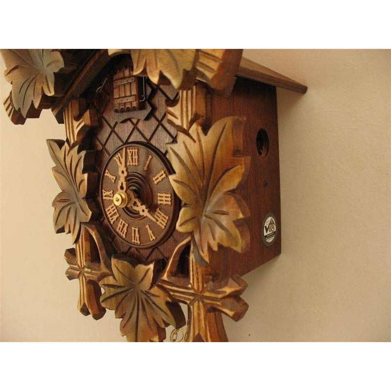 Rombach & Haas (Romba) BIRD AND LEAVES FOREST FINISH Model 1203 1-Day Black Forest Cuckoo Clock with Half and Full Hour Call, Lighter Linden Wood
