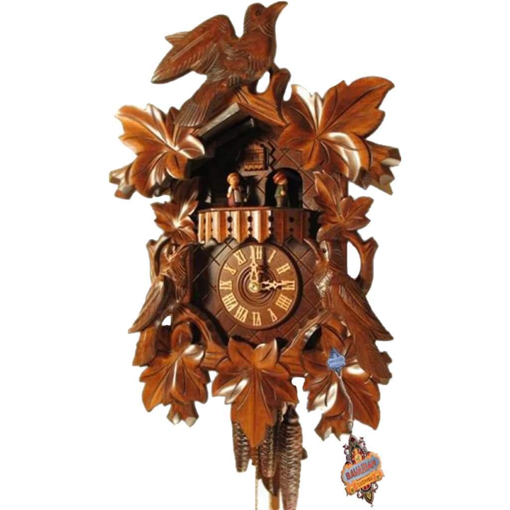 Cuckoo Clock - Rombach & Haas (Romba) BIRD AND LEAVES Model 1343 1-Day Black Forest Cuckoo Clock With Music Box