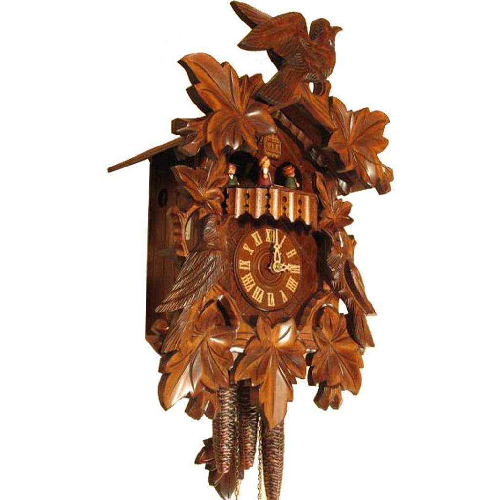 Cuckoo Clock - Rombach & Haas (Romba) BIRD AND LEAVES Model 1343 1-Day Black Forest Cuckoo Clock With Music Box
