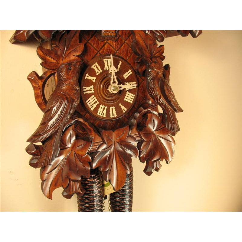 Rombach & Haas (Romba) BIRD AND LEAVES Model 8240 8-Day Black Forest Cuckoo Clock, Beautifully Carved