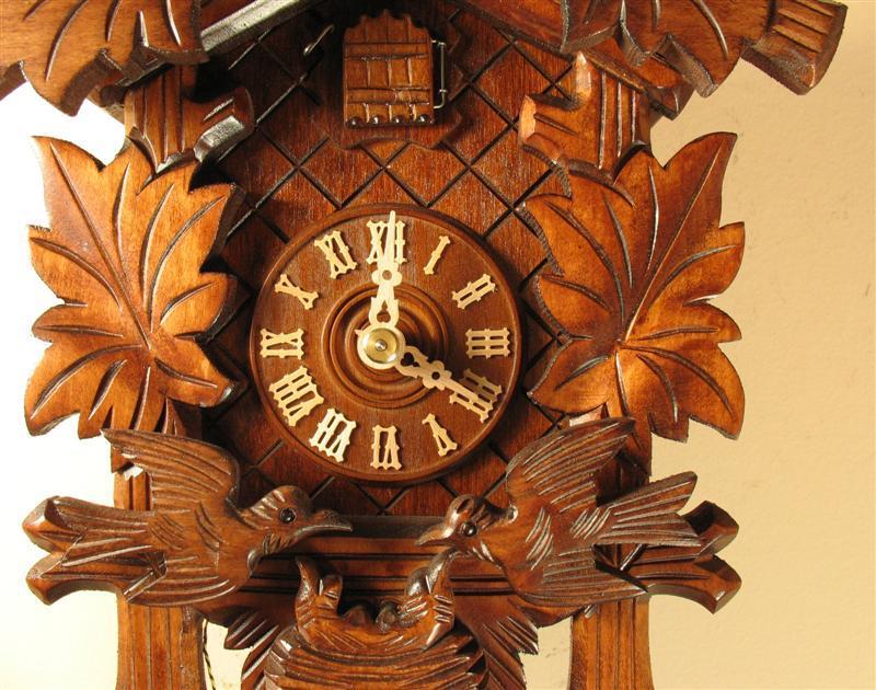 Cuckoo Clock - Rombach & Haas (Romba) FEEDING BIRDS Model 1205 1-Day Black Forest Cuckoo Clock With Half And Full Hour Call, Linden Wood