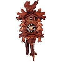 Cuckoo Clock - Rombach & Haas (Romba) FEEDING BIRDS Model 1207 1-Day Black Forest Cuckoo Clock With Half And Full Hour Call, Linden Wood