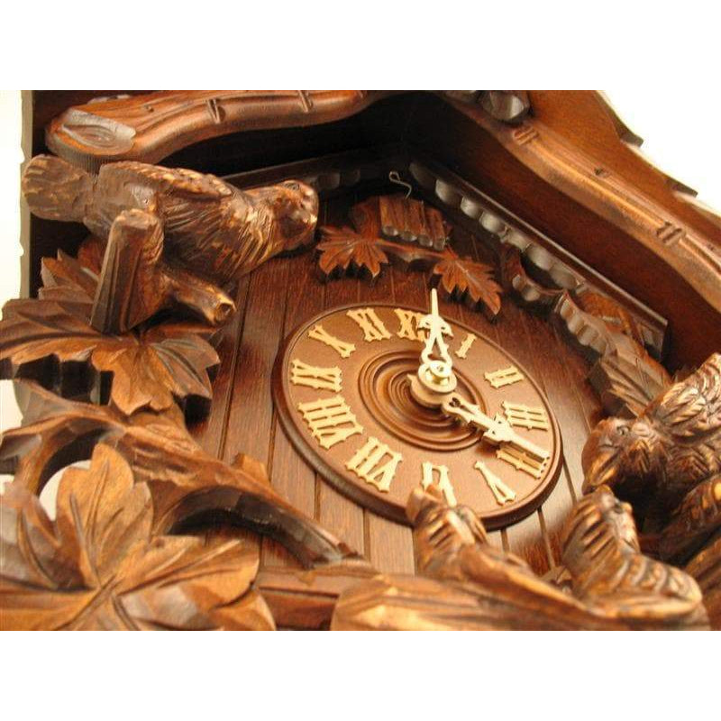 Rombach & Haas (Romba) FEEDING BIRDS Model 8207 8-Day Black Forest Cuckoo Clock with Half and Full Hour Call and Detailed Carvings