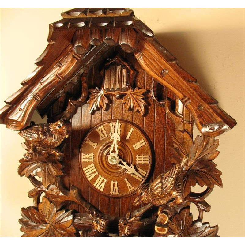 Rombach & Haas (Romba) FEEDING BIRDS Model 8207 8-Day Black Forest Cuckoo Clock with Half and Full Hour Call and Detailed Carvings
