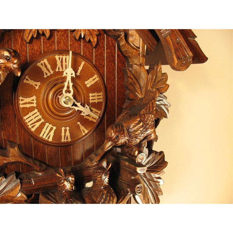 Rombach & Haas (Romba) FEEDING BIRDS Model 8207 8-Day Black Forest Cuckoo Clock with Half and Full Hour Call and Detailed Carvings