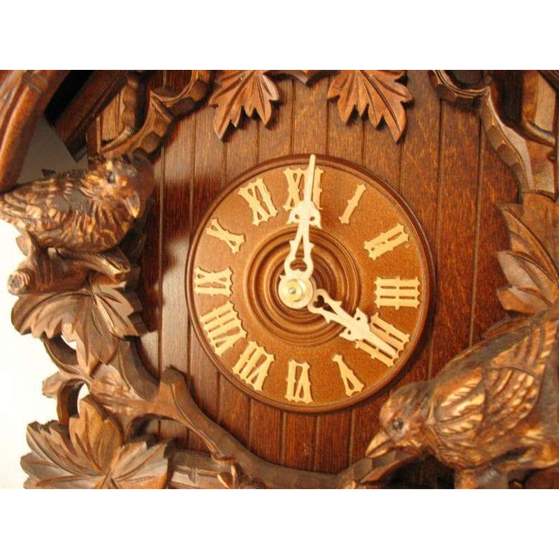 Rombach & Haas (Romba) FEEDING BIRDS Model 8207 8-Day Black Forest Cuckoo Clock with Half and Full Hour Call and Detailed Carvings