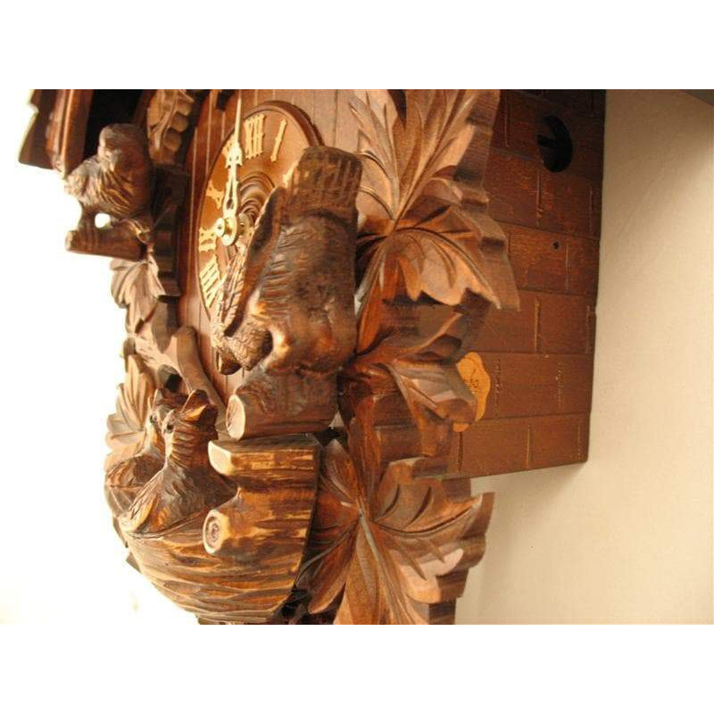 Rombach & Haas (Romba) FEEDING BIRDS Model 8207 8-Day Black Forest Cuckoo Clock with Half and Full Hour Call and Detailed Carvings