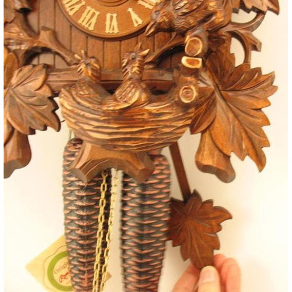 Rombach & Haas (Romba) FEEDING BIRDS Model 8207 8-Day Black Forest Cuckoo Clock with Half and Full Hour Call and Detailed Carvings