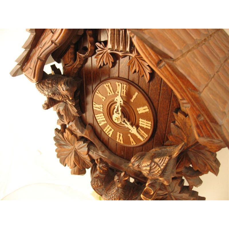 Rombach & Haas (Romba) FEEDING BIRDS Model 8207 8-Day Black Forest Cuckoo Clock with Half and Full Hour Call and Detailed Carvings
