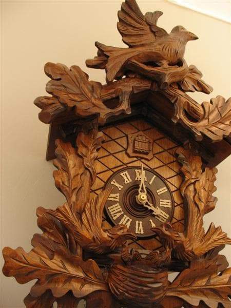 Cuckoo Clock - Rombach & Haas (Romba) FEEDING BIRDS Model 8244 8-Day Black Forest Cuckoo Clock With Music Box And Half And Full Hour Call