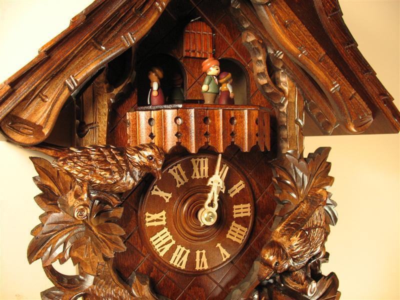 Cuckoo Clock - Rombach & Haas (Romba) FEEDING BIRDS Model 8307 8-Day Black Forest Cuckoo Clock With Music Box And Half And Full Hour Call