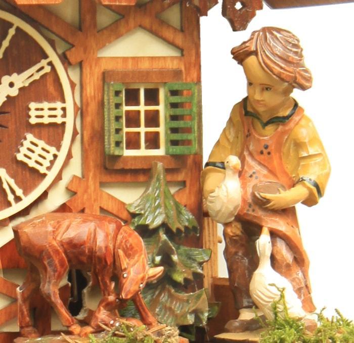 Cuckoo Clock - Rombach & Haas (Romba) FEEDING DEER Model 1385B 1-Day Black Forest Cuckoo Clock, Carved, Painted, Intricate And Charming