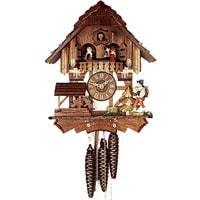 Cuckoo Clock - Rombach & Haas (Romba) HAPPY WANDERER Model 1314 8-Day Black Forest Cuckoo Clock, Tudor Style Chalet, Animated Figures And Music Box