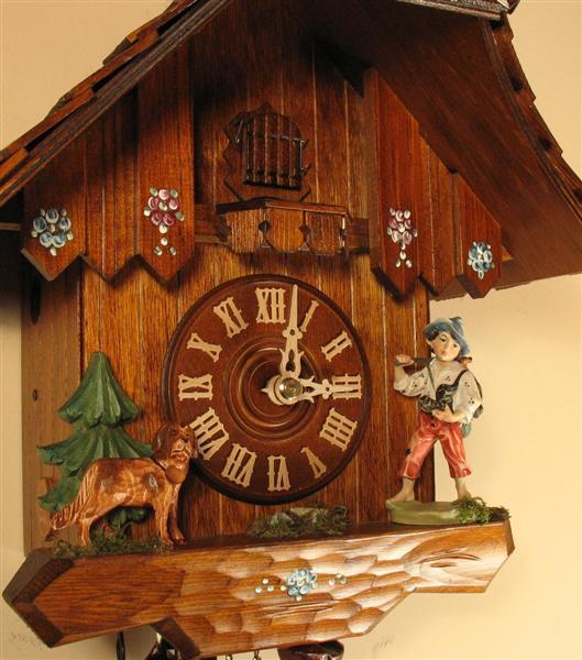 Cuckoo Clock - Rombach & Haas (Romba) HAPPY WANDERER Model 8205 8-Day Black Forest Cuckoo Clock, Beautifully Carved And Painted, Chalet Style