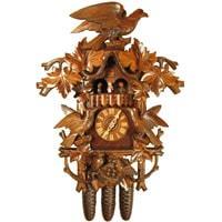 Cuckoo Clock - Rombach & Haas (Romba) HAWK AND BIRDS Model 8388, 8-Day Black Forest Cuckoo Clock With Music Box, Exquisite Carvings And Animated Figures