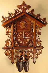 Cuckoo Clock - Rombach & Haas (Romba) LEAVES AND VINES BAHNHÅUSLE Black Forest Cuckoo Clock, Intricate Carvings, 8-Day Movement