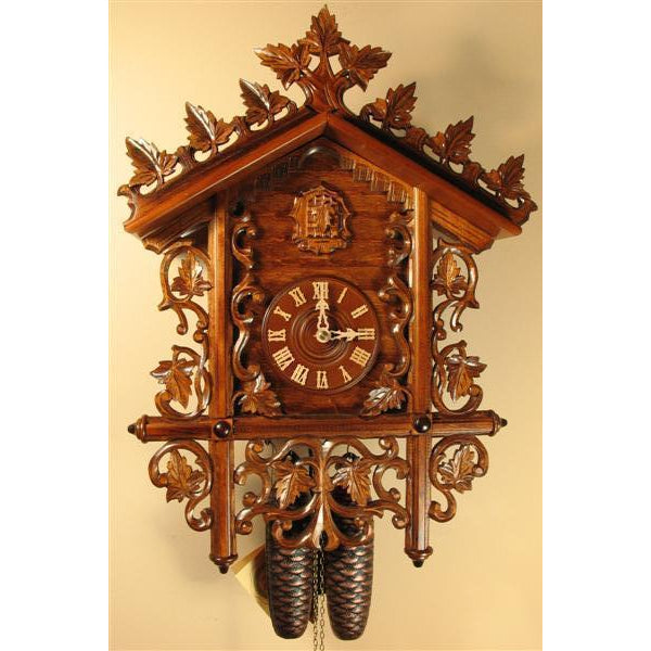 Rombach & Haas (Romba) LEAVES AND VINES BAHNHÅUSLE # 8223 Black Forest Cuckoo Clock, Intricate Carvings, 8-Day Movement