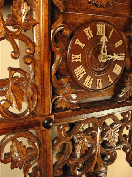 Cuckoo Clock - Rombach & Haas (Romba) LEAVES AND VINES BAHNHÅUSLE Black Forest Cuckoo Clock, Intricate Carvings, 8-Day Movement