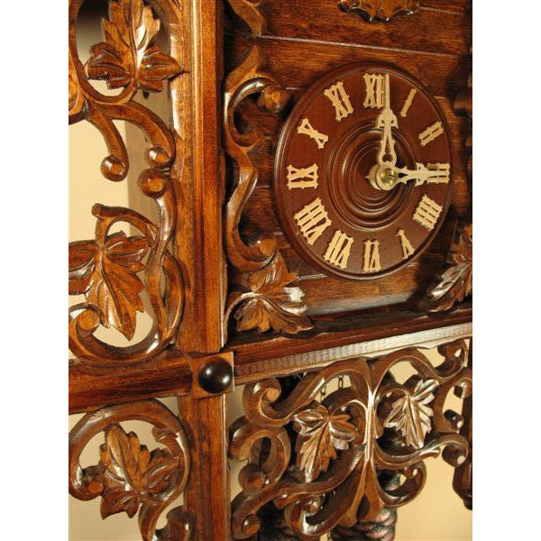 Rombach & Haas (Romba) LEAVES AND VINES BAHNHÅUSLE # 8223 Black Forest Cuckoo Clock, Intricate Carvings, 8-Day Movement